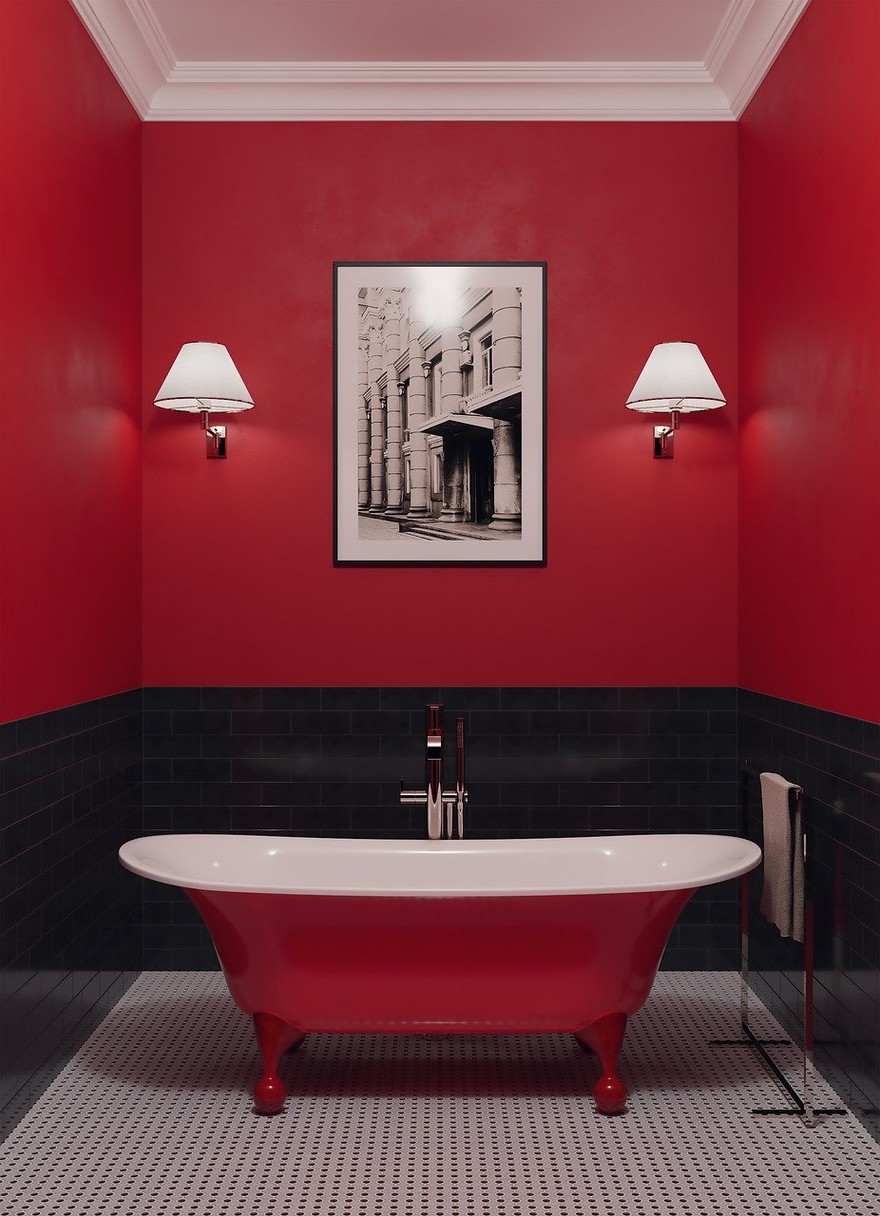 bagno colorato di rosso 