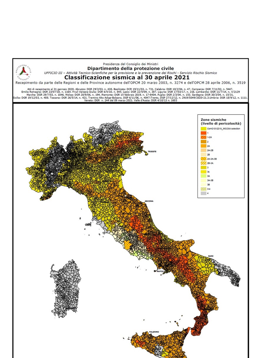 La Mappa dell'Italia con le zone sismiche aggiornata aprile 2021